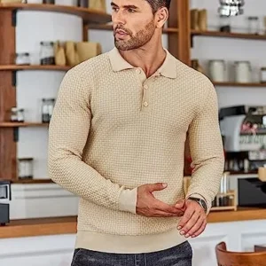 COOFANDY Men’s Knit Polo Shirts Long Sleeve Sweater Polo Lightweight Fashion Casual Collared T Shirts