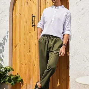 COOFANDY Mens Linen Casual Pants Elastic Waist Drawstring Trousers Yoga Beach Summer Pants