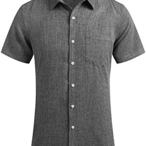 COOFANDY Men’s Linen Shirts Casual Button Down Short Sleeve Summer Beach Dress Shirt