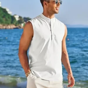 COOFANDY Sleeveless Beach Shirts for Men Summer Tank Shirts Casual Henley Tank Top