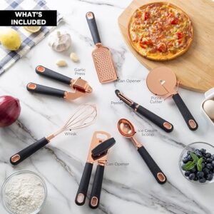 COOK With COLOR 7 Pc Kitchen Gadget Set Copper Coated Stainless Steel Utensils with Soft Touch Black Handles