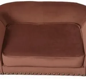 CRITTER SITTERS 34-in. Faux Velvet Pet Bed Sofa in Brown for Medium-Sized Dogs and Cats, Durable Indoor Pet Furniture for Bedroom, Living Room