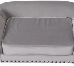 CRITTER SITTERS 34-in. Faux Velvet Pet Bed Sofa in Dark Gray for Medium-Sized Dogs and Cats, Durable Indoor Pet Furniture for Bedroom, Living Room