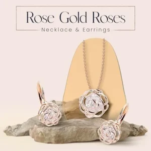 Crystalline Azuria Women 18K Gold Plated White Crystal Roses Flowers Necklace and Earrings Set for Women Wedding Party Bridal Bridesmaid Accessories