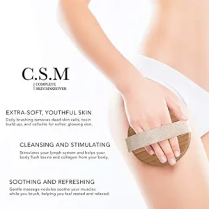 CSM Dry Body Brush for Beautiful Skin – Solid Wood Frame & Boar Hair Exfoliating Brush to Exfoliate & Soften Skin, Improve Circulation, Stop Ingrown Hairs, and Reduce The Appearance Cellulite