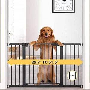 Cumbor 29.7″-51.5″ Baby Gate Extra Wide, Safety Dog Gate for Stairs Easy Walk Thru Auto Close Pet Gates for The House, Doorways, Child Gate Includes 4 Wall Cups, Black-Mom’s Choice Awards Winner