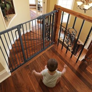 Cumbor 29.7-57″ Extra Wide Baby Gate for Stairs, Mom’s Choice Awards Winner-Dog Gate for Doorways, Pressure Mounted Walk Through Safety Child Gate for Kids Toddler, Tall Pet Puppy Fence Gate, Black