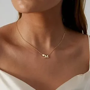 Dainty Initial Necklaces for Women 14K Gold Plated Heart Letter Necklace Personalized Initial Heart Pendant Necklace Tiny Letter Name Necklaces Gift for Teen Girls