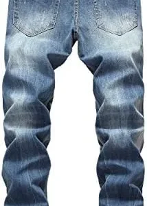 DANT BULUN Men’s Ripped Distressed Destroyed Slim Fit Straight Leg Denim Jeans