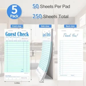 Darcvds 5 Pack Guest Check Books, Server Note Pads for Restaurant, Green Waiter Checkbook, Waitress Notepad, Food Receipt Book, Restaurant Order Pad 50 Sheets/Pack, 250 Total Tickets