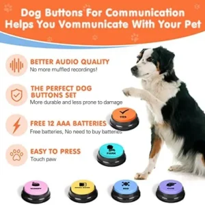 DCIAER Dog Buttons for Communication,Talking Buttons for Dogs,6 Recordable Sound Buttons + 24 Scene Patterns + 1 Dog Button Mat+ 12 AAA Batteries，30 Seconds Dog Buttons for Pet Sound Training Toy