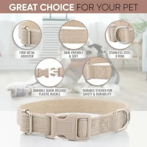 DCSP Pets – Dog Collar – Heavy-Duty Dog Collar for Small Dogs, Medium and Large – Eco-Friendly Natural Fabric – Durable and Skin-Friendly – Soft Dog Collar for All Breeds (Small, Khaki)