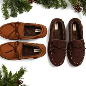 Dearfoams Men’s Microsuede Moccasin with Tie Slipper