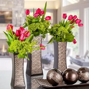 Decorative Brown Vases for Decor Centerpieces – Set of 3 Flower Vases Ideal Home Decor, Dining and Living Room Table Centerpiece, Table Decor, Bookshelf, Mantle and Entryway, Gift Boxed(Dublin)