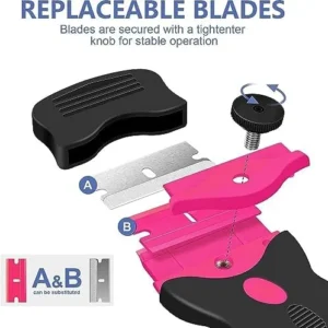 DEKEones Razor Blade Scraper, Double Edged Razorblade Scraping Tool with 10 Pcs Razor Blades, Paint Scraper for Glass, Decals, Tint, Stickers, Labels, Caulk, Adhesive(Pink)