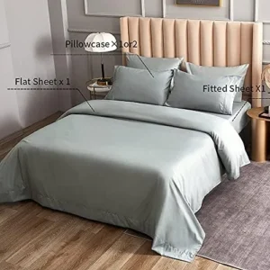 DERBELL Bed Sheet Set – Brushed Microfiber Bedding – Bedding Sheets & Pillowcases – Deep Pockets – Easy Fit – Breathable & Soft Hotel Sheets- 4 Piece Queen Light Gray