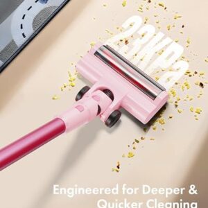 Dezkly Cordless Vacuum Cleaner, 8 in 1 Lightweight Stick Vacuum with Sofa Brush, 300W Motor, 23KPa Max Suction, 48mins Runtime Rechargeable Vacuums for Hardwood Floor, Carpets, Pet Hair Pink