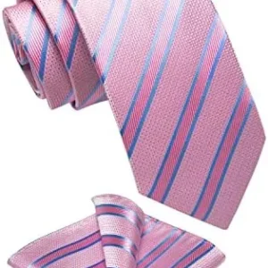 DiBanGu Mens Stripe Plaid Tie Set Floral Necktie Pocket Square Cufflinks Set Party Wedding Business