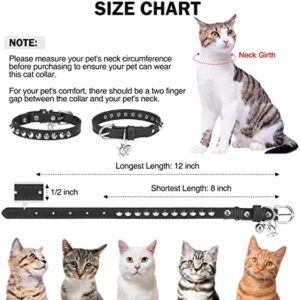 DILLYBUD Leather Cat Collars for Boy Girl Cats with Bell and Safety Elastic Belt, Personalized Rivets Stud Adjustable Safe Buckle Collar with Skull Charm for Kitty Small Pets, Black