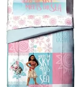 Disney Moana Twin Comforter Set – Tropical Patchwork 5 Piece Bedding Features Pua and HEI HEI – Includes Sheet Set & Pillow Covers – Super Soft Kids Microfiber Bed Set