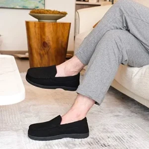 DL Men’s Memory Foam Moccasin Slippers Breathable Moccasin Slippers Micro Wool House Shoes Anti-Slip Sole Indoor Outdoor