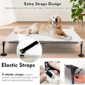 Dog Bed Mat 36 Inch for Elevated Dog Bed, Soft Plush Raised Dog Bed Sleeping Pad with Anti-Slip Bottom, Dog Mattress with Corner Straps for Elevated Dog Cot Bed, Crate, Kennel, Couch, Car & Travel