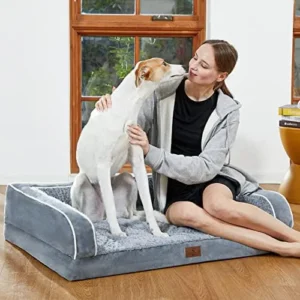 Dog Beds for Jumbo Dogs, Grey Large Dog Bed, Washable Dog Bed with Removale Bolsters, Waterproof Orthopedic Thick Foam Dog Bed with Nonslip Bottom, Up to 110 lbs