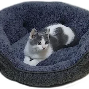 Dog Beds for Medium Dogs – Round Cat Beds for Indoor Cats, Washable Pet Bed for Puppy and Kitten with Slip-Resistant Bottom, Taupe, Portable Luxurious Oval Gray ped Bed.