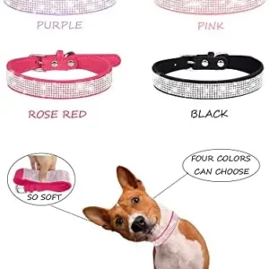 Dog Collar for Small Dogs, Adjustable Leather Suede Bling Dog Collars，Pink Dog Collar Cat Collar, Rhinestone Dog Collar(S, Pink)