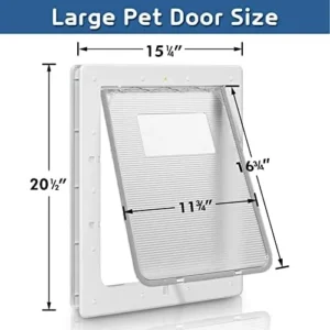 Dog Door, Plastic Pet Door by PETOUCH, 16.7″ x 11.7″ Inner Frame for Large Dog and Pets, Easy to Install, 2-Way Locks, Durable Frame Doggy Door for Door, Screen & Wall, White Doggie Door, Large