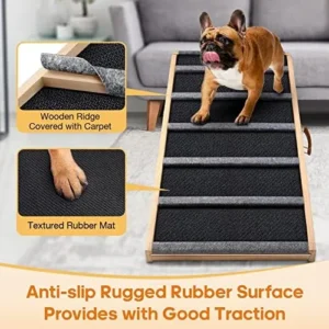 Dog Ramp for Bed – Extra Wide – Excellent Traction, Pet Ramp for Small Large Dogs to Get on Couch Car, Non-Slip Rubber Surface, 17’’W, Hold up to 200lb, Adjustable, Foldable