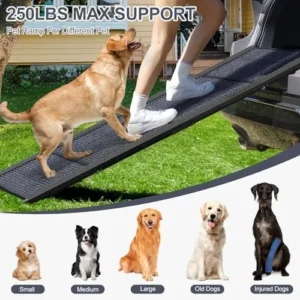 Dog Ramp for Car, 63″ Long & 17″ Wide Folding Portable Pet Stair Ramp with Non-Slip Rug Surface, Extra Wide Dog Steps for Medium & Large Dogs Up to 250LBS Enter a Car, SUV & Truck