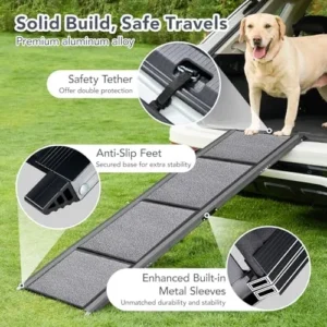 Dog Ramp for Car -PetThem Folding Pet Steps for Medium & Large Dogs, Portable Pet Stair Ramp with Non-Slip Rug Surface, 63″ Long & 17″ Extra Wide Dog Car Ramp Up to 250LBS Enter a Car SUV & Truck