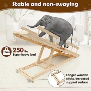 Dog Ramp for Couch, Bed or Car, Wooden 44″ Long Pet Stairs for Small & Large Old Dogs & Cats, Hold up to 250lb, 5 Adjustable Height from 15″ to 25″, Portable Doggie Steps, Excellent Traction