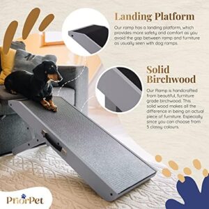 Dog ramp for Couch PRIORPET – Birchwood Foldable Dog ramp – Adjustable 7″” to 20″” – Landing Platform Seamlessly Connects – Anti-Slip Grip – Pet Ramp for Small Dogs up to 170lbs – Gray