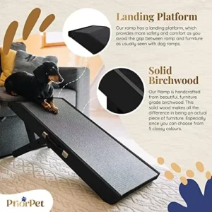 Dog ramp for Couch PRIORPET – Birchwood Foldable Dog ramp – Adjustable 7″” to 20″” – Landing Platform Seamlessly Connects – Anti-Slip Grip – Pet Ramp for Small Dogs up to 170lbs – Black