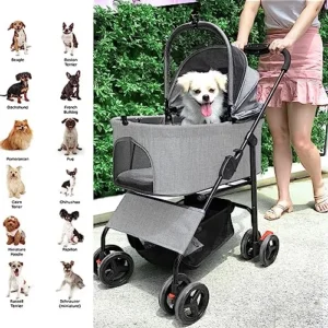 Dog Stroller for Small Medium Dogs, Cat Stroller with Detachable Carrier, Foldable 3 in 1 Multifunction Pet Stroller for Small Medium Dogs & Cats with 3-Mesh-Window, Storage Basket