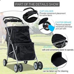 Dog Stroller,Cat Stroller Double Pet Stroller Pet Carriers for Small Medium Cats Dogs 4 Wheels Folding Stroller Lightweight Waterproof for Travel,City Walk,Park Trip (Black)