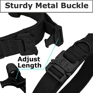 Dog Tactical Collar Military Dog Training Collar Control Handle and Heavy Metal Buckle for Medimum Large Dog Training Behavior Aids Black XL