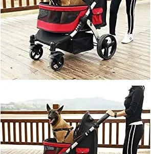 Dog Trolley Dog Stroller for Large Dogs Travel Stroller Carrier Pet Dog Cat Stroller Pram for Two Cats Breathable Oxford Cloth Pushchairs