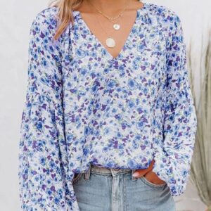 Dokotoo Women’s Casual Boho Floral Print V Neck Long Sleeve T Shirt Blouses