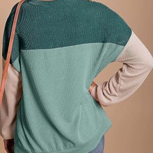 Dokotoo Womens Fashion 2024 Color Block Long Sleeve Crewneck Knitted Casual Loose Pullover Shirts Tops