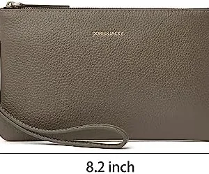 DORIS&JACKY Goatskin Leather Wristlet Clutch Wallet Cute Small Pouch Bag With Strap