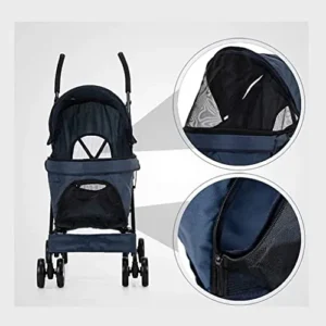 Double Dog Stroller Outdoor Pet Cart Dog Cat Carrier Pet Stroller Blue Oxford Cloth Steel Pipe Highintensity 4wheels Onekey