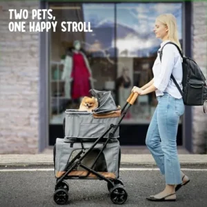 Double Pet Stroller with Detachable Carrier – Ideal for 2 Dogs or Cats – Compact & Convenient Design – Easy Assembly Double Dog Stroller – Graphite Gray