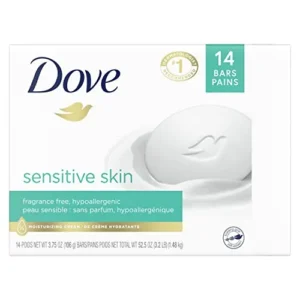 Dove Beauty Bar More Moisturizing Than Bar Soap for Softer Skin, Fragrance-Free, Hypoallergenic Beauty Bar Sensitive Skin With Gentle Cleanser 3.75 oz, 14 Bars