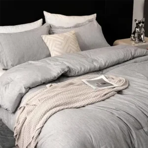 DOWNCOOL Queen Comforter Set, 3 Pieces Grey Comforters Queen Size, All Season Bedding Sets Queen, Cationic Dyed Bed Set with 1 Comforter (90″x90″) & 2 Pillow Shams (20″x26″)