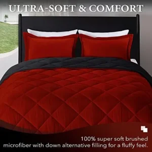 downluxe Full Size Comforter Set – Red and Black Full Comforter – Soft Bedding Sets for All Seasons -3 Pieces Comforter Set Full with 2 Reversible Pillow Shams