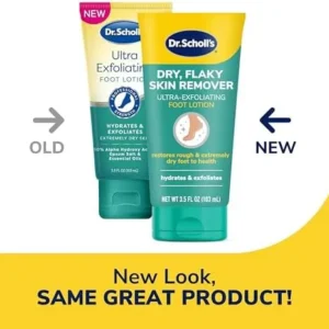 Dr Scholl’s Dry, Flaky Skin Remover Ultra Exfoliating Foot Lotion with Urea for Rough Dry Cracked Feet, Heal and Moisturize for Healthy Looking Feet, Intensive Foot Care, Alpha Hydroxy Acids, 3.5 oz