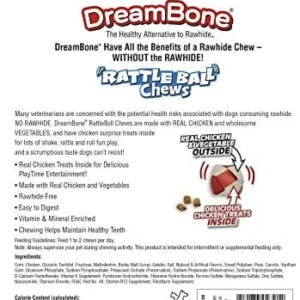 DreamBone RattleBall Small Chews 14 Count, Rawhide-Free Chews For Dogs, With Real Chicken Treats Inside